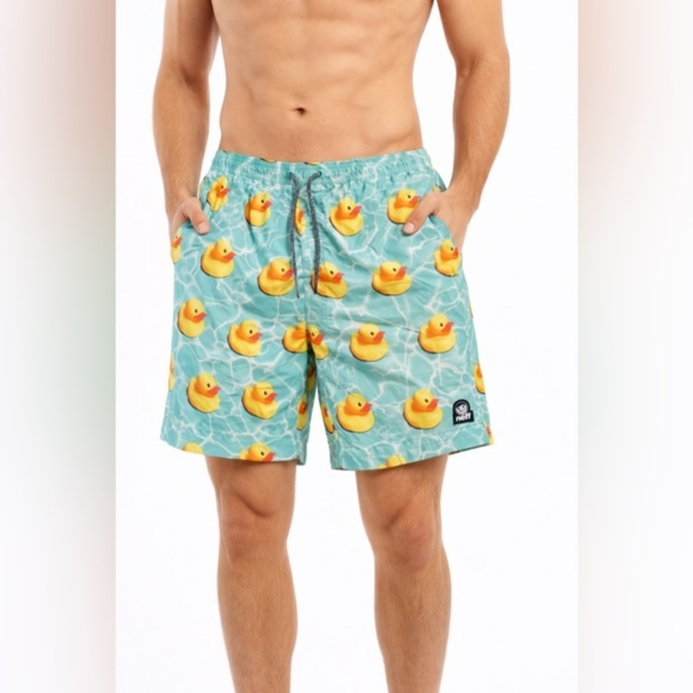 Neff Large Drawstring Aqua Duck Swim Shorts NWOT